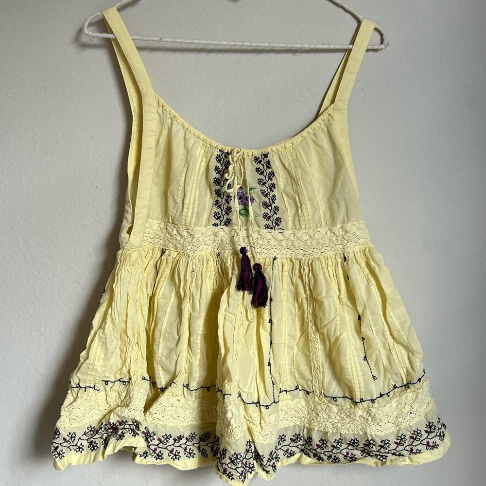 Vintage Free People Dainty Yellow Peasant Top